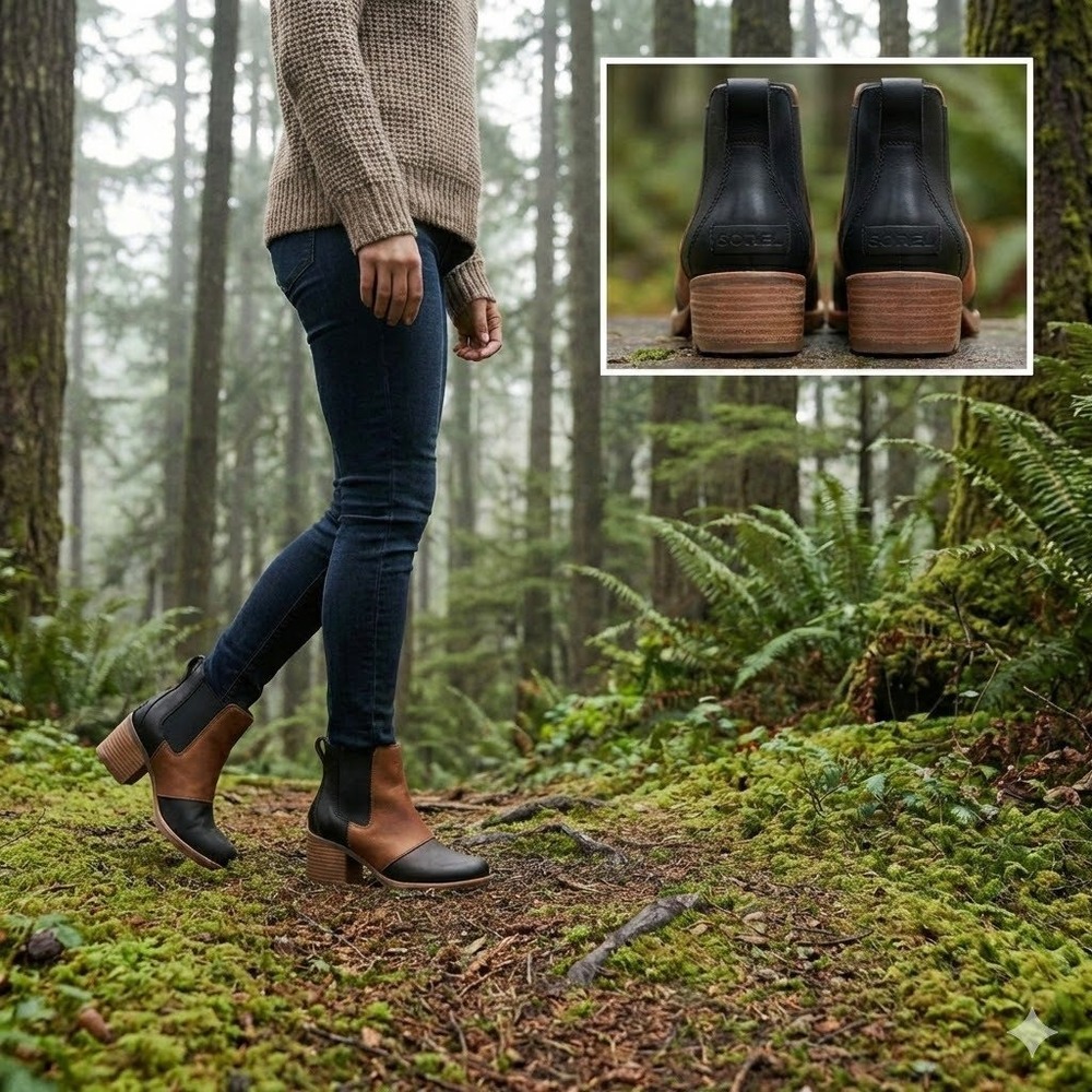 Sorel Women's Addington Chelsea Boots Waterproof Leather Tobacco‎ Black Size 10